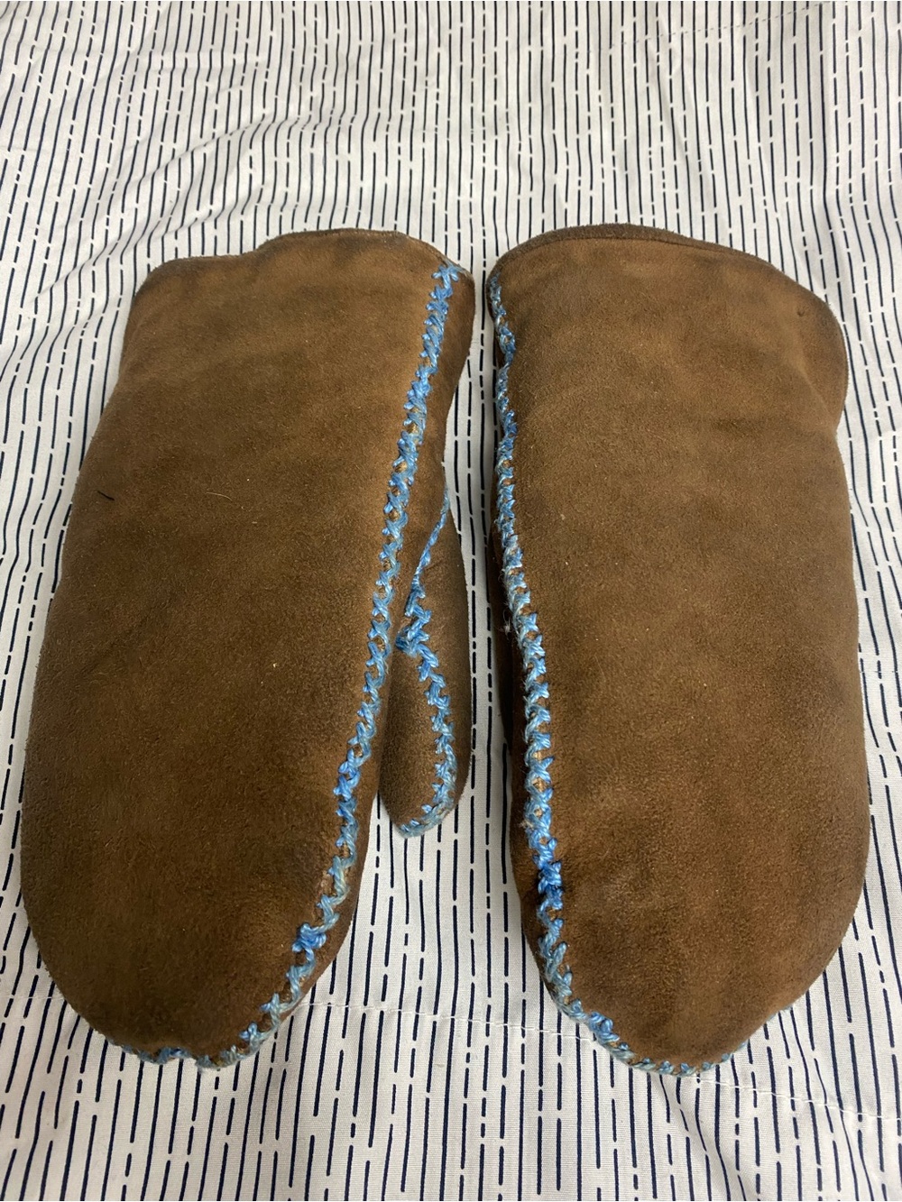Genuine Shearling Sheepskin Mittens Brown Leather Wool Lined Winter